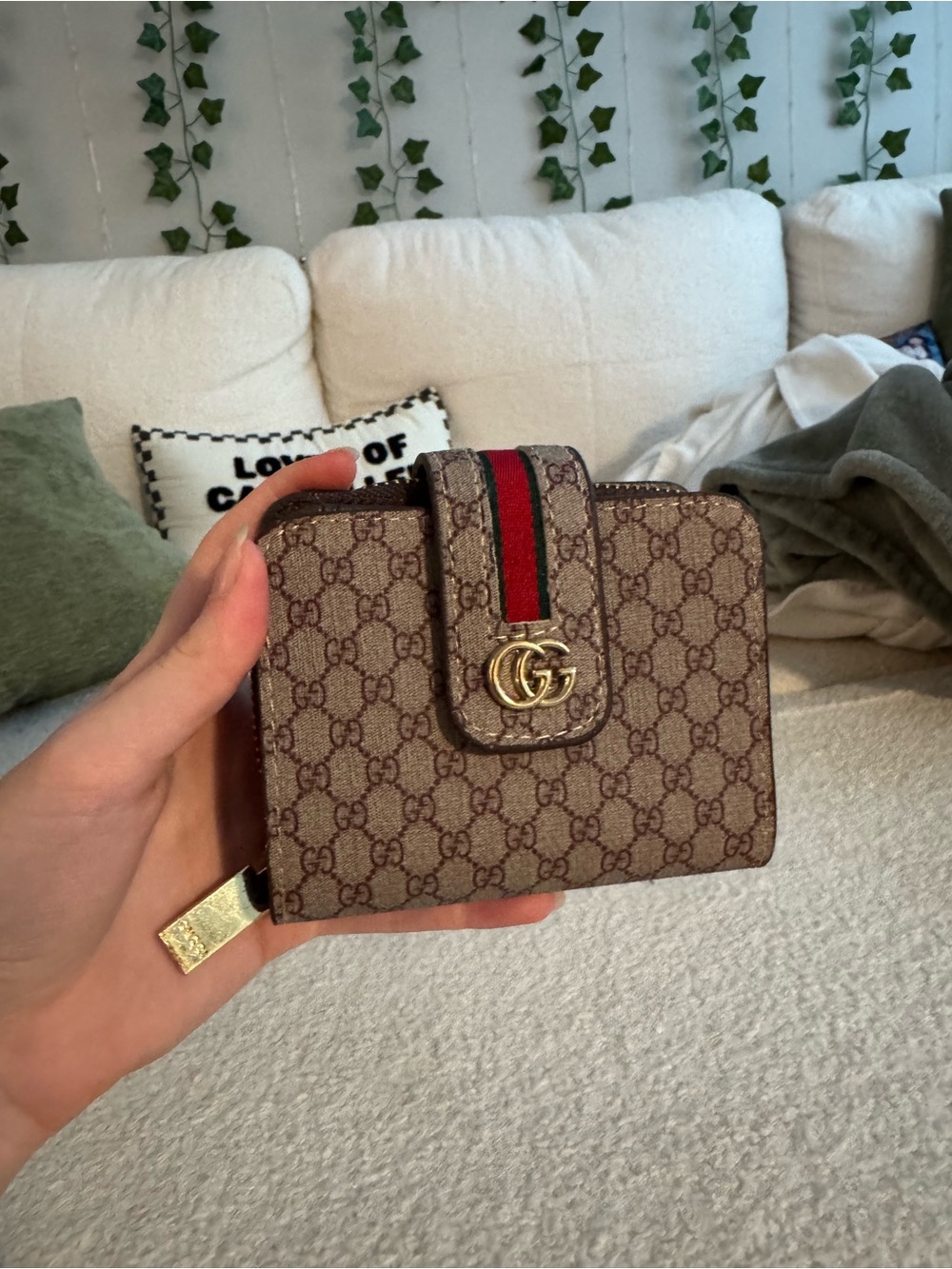 Brown GG Supreme Wallet with Red-Green Web Stripe
